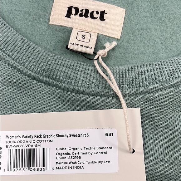 NEW PACT S 100% Organic Cotton Green Herbs Graphic Slouchy Sweatshirt Crew Women - Picture 4 of 12